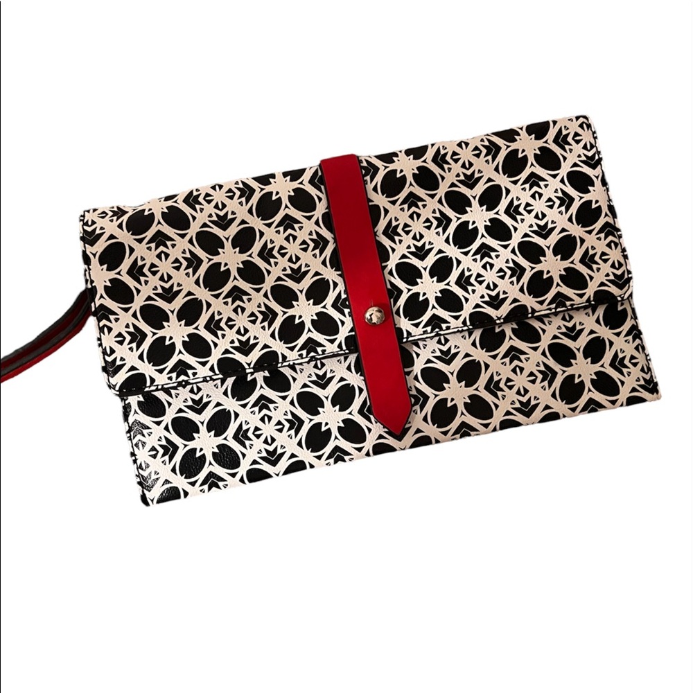 The Limited ENVELOPE CLUTCH/WRISTLET in red, white & black geometric design EUC